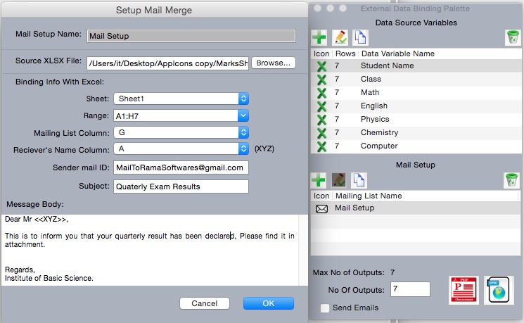Setup emails Dialog