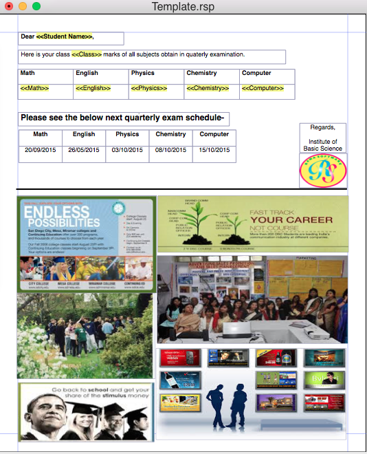 Template document with placeholder inserted